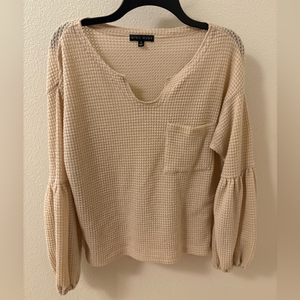 Vici Waffle Knit Blouse in Cream